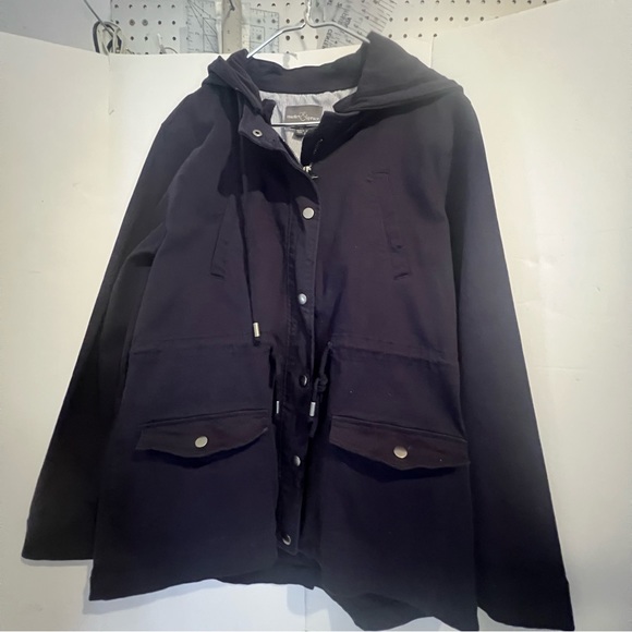 Women’s Drawstring Hooded Jacket, Mark & Spruce, Navy Blue, Size XL - Picture 1 of 14